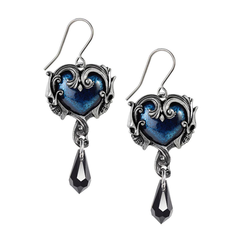 Affaire Du Coeur Drop Earrings, Alchemy Gothic, Skulls and Blue Hearts-Blue-664427047309