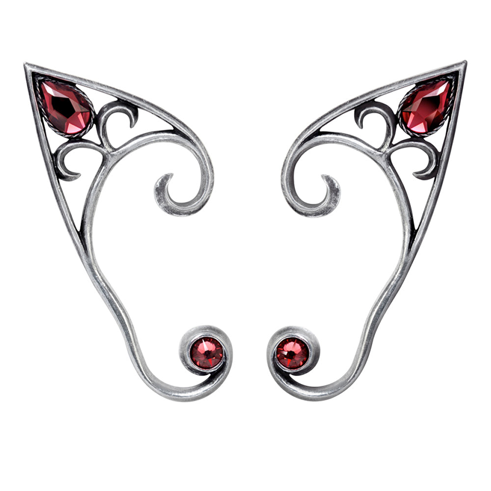 Elvyn Ear Wraps, Alchemy Gothic (E446S) Elf Ear Earrings Left, Right or Pair-The quintessential manifestation of one of the most magical and ancient of beings. A polished, antiqued pewter pointed elf-ear-shaped ear-wrap set with two Swarovski crystals. Available for the left or right ear, or as a pair - fastened at the lobe with one surgical steel ear-post. Genuine Alchemy Product - Brand New with Alchemy Lifetime Guarantee-Pair-