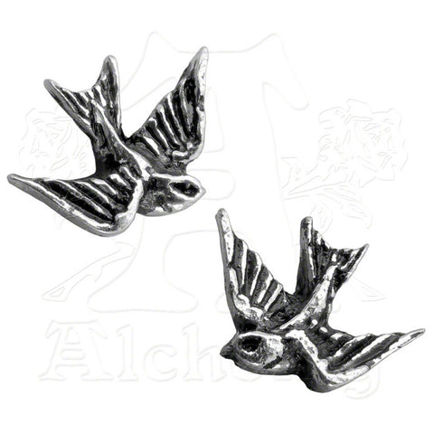 -Alchemy of England Sparrow / Swallow Stud Earrings - Swooping swallows, willingly risk their lives to adorn and protect you.
-Silvertone-