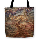 -High quality, woven polyester tote bag. Durable and machine washable. Celestial space fantasy design. An acid like hallucinatory vision inspired by the surface of Enceladus, the sixth moon of Saturn. A halcyon fever dream of an alien fairytale or the ruins that remain. -13 inches-725185479822