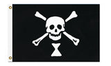 Emanuel Wynne Jolly Roger Pirate Flag, Skull Crossbones Hourglass-High quality, professionally printed polyester banner pole flag. Single or double sided with grommets or pole pocket. 3x2/2x3 ft,3x5/5x3ft, 2x1/1x2ft, 5x8/8x5ft or custom size. Emanuel Wynne skull and crossbones hourglass symbol pirate first jolly roger flag. Boat, ship, black sails mean death cosplay prop replica.-3 ft x 2 ft-Standard-Grommets-