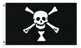 Emanuel Wynne Jolly Roger Pirate Flag, Skull Crossbones Hourglass-High quality, professionally printed polyester banner pole flag. Single or double sided with grommets or pole pocket. 3x2/2x3 ft,3x5/5x3ft, 2x1/1x2ft, 5x8/8x5ft or custom size. Emanuel Wynne skull and crossbones hourglass symbol pirate first jolly roger flag. Boat, ship, black sails mean death cosplay prop replica.-5 ft x 3 ft-Standard-Grommets-