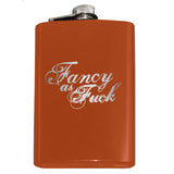 Funny Engraved FANCY AS FUCK FLASK, Classy Crude 8oz Stainless Steel -Funny engraved 8oz Stainless Steel Flask with easy closure screw cap lid. "Fancy as Fuck" script engraving. Choice of color - optonal funnel or gift box with funnel & shot glasses. Fully customizable ships in 2-4 business days. Crude gift for her BFF AF woman women lady ladylike woman wife best friend bridesmaids -Orange-Just the Flask-