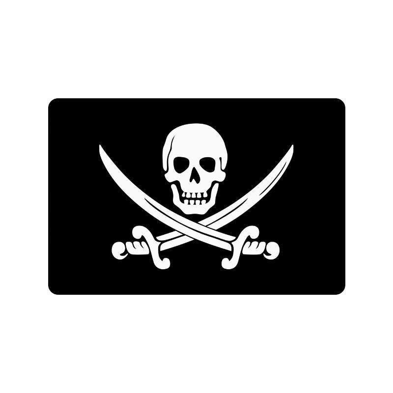 Calico Jack Pirate Flag Doormat, Skull Swords Cutlasses Jolly Roger-High quality 23.6 x 15.7in (60x40cm) doormat / floor mat. Professionally printed, durable & colorfast non-woven polyester fiber top, non-slip bottom. Indoor / outdoor use. Free Shipping Worldwide. Funny Calico Jack Rackham pirate jolly roger flag door mat. Housewarming gift for Family of Pirates. Fantasy house gift -