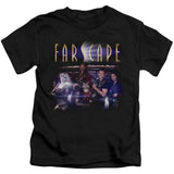 FARSCAPE Official Flarescape Cast Photo Tee, Kids and Youth Sizes-Soft and comfortable standard fit unisex tee with crew neck and short sleeves. High quality, professionally printed 'flarescape' photo of the primary Farscape cast..Genuine, officially licensed Farscape kids and youth apparel. Classic Australian American Henson Science Fiction TV Series Muppet Aliens syfy scifi retro-Black-Kids Small (4)-