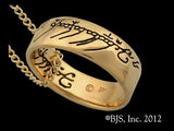 -Official replica gold plated bronze One Ring pendant necklace from the immortal works of JRR Tolkien, Tengwar rune script band, gold plated or Mithril titanium chain. Jeweler handcrafted in, shipped from USA. New w/COA. Hobbit,LOTR,Silmarillion Ring of Power,Precious,Middle Earth ruling ring, Frodo Bilbo Sauron jewelry-Gold Plated Bronze-Black-24" Gold Plated Cable Chain-