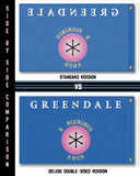 Greendale CC Flag, Custom Cosplay Prop Replica Pole Banner Flag-High quality, professionally printed custom polyester banner pole flag. Single or double sided with either grommets or pole pocket. 2x1 / 1x2 ft, 3x2 / 2x3 ft, 3x5 / 5x3 ft or custom size. Fully customizable on request. Community college E Pluribus Anus flag tv meme cosplay photo prop replica banner-
