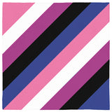 Genderfluid Pride Bandana, Horizontal Stripes-Polyester jersey knit 24 inch square bandana, kerchief, handkerchief, hanky, neckerchief, do-rag, facemask, headscarf, babushka, hankey. GLBT LGBT LGBTQ LGBTQIA LGBTQX LGBTQ Plus LGBTQ+ Genderfluid Pride stripes. Non binary nonbinary enby queer fluid gender identity. Equality, Rights, Representation. -Diagonal Stripes-