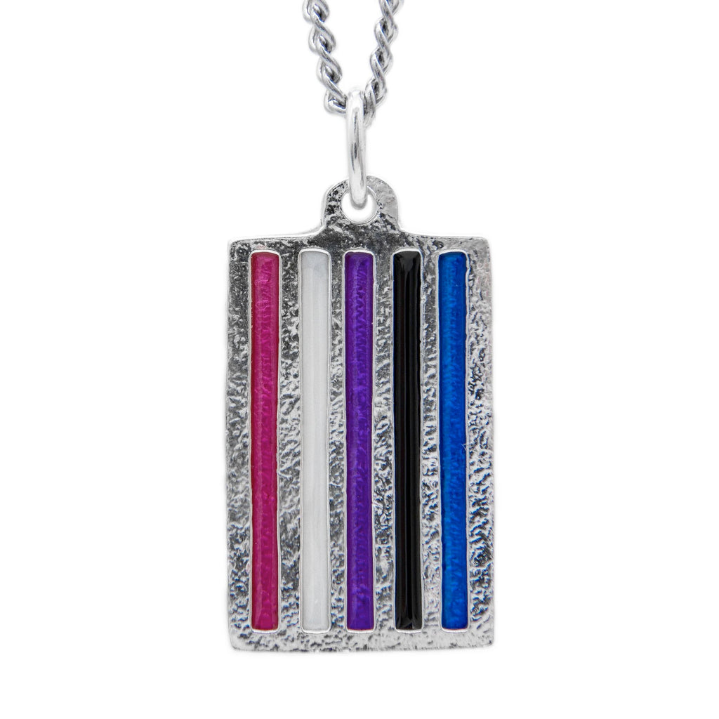 Genderfluid Pride Flag Pendant Necklace, Sterling Silve, Made in USA-Jeweler crafted sterling silver Genderfluid Pride Flag pendant with hand-enameled rainbow stripes, on your choice of chain or leather cord. Brand New in jewelers box. Made in and shipped from the USA. Gay Pride, GLBT, LGBT, LGBTQ, LGBTQ+, LGBTQIA, LGBTQX, LGBTQIA Plus, LGBTQ Equality Jewelry Gift NB Enby Nonbinary-Sterling Silver-24" Stainless Steel Curb Chain-