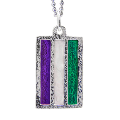 Genderqueer Pride Flag Pendant Necklace, Sterling Silve, Made in the USA-Jeweler crafted sterling silver Genderqueer Pride Flag pendant with hand-enameled rainbow stripes, on your choice of chain or leather cord. Brand New in jewelers box. Made in and shipped from the USA. Gay Pride, GLBT, LGBT, LGBTQ, LGBTQ+, LGBTQIA, LGBTQX, LGBTQIA Plus, Gender Queer Nonbinary Identity GQ Non-Binary Gift-Sterling Silver-24" Stainless Steel Curb Chain-