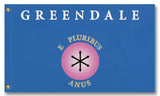 Greendale CC Flag, Custom Cosplay Prop Replica Pole Banner Flag-High quality, professionally printed custom polyester banner pole flag. Single or double sided with either grommets or pole pocket. 2x1 / 1x2 ft, 3x2 / 2x3 ft, 3x5 / 5x3 ft or custom size. Fully customizable on request. Community college E Pluribus Anus flag tv meme cosplay photo prop replica banner-5 ft x 3 ft-Standard-Grommets-