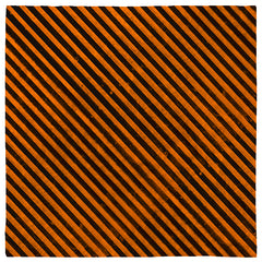Orange & Black Grunge Gothic Pinstripe Bandana, Distressed Stripe 24in-Polyester jersey knit 24 inch square bandana, kerchief, handkerchief, hanky, neckerchief, do-rag, facemask, headscarf, babushka, hankey. Custom made. Retro vintage grunge goth gothic style pinstripes / thin distressed stripe pattern. These bandanas are made-to-order and typically ship in 2-4 business days from USA.-Diagonal-