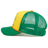 -Retro vintage green and yellow, mesh back trucker cap with 80's computer camp graphic printed on front panel. One size fits most with snapback adjustment. Free shipping from abroad.

Dustin stranger costume cosplay things eighties 1980s green and yellow geek cap prop replica halloween -