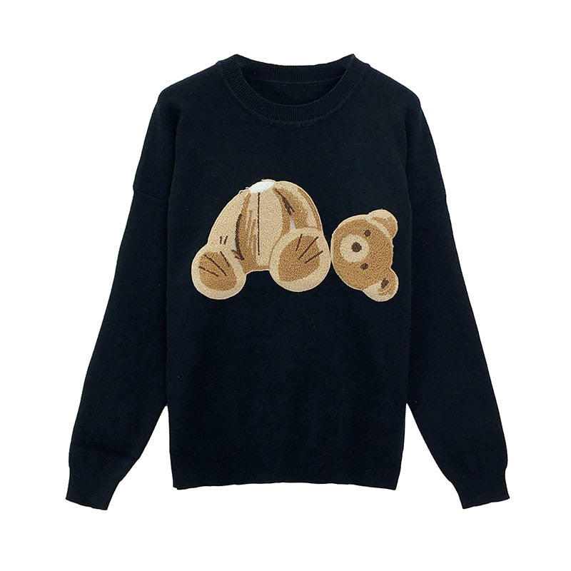 -Designer fashion jumper with fuzzy decapitated teddy bear appliqué. See size chart below.Free shipping from abroad with average delivery to the US in 2-3 weeks.

funny headless teddybear sweater sweatshirt non-conformist punk gothic winter fall autumn warm designer fashion korean streetwear womens unisex -Black-S-