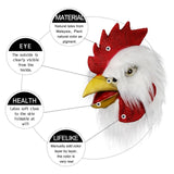 -High quality latex and synthetic fur over-the-head rooster mask. One size fits most.Free shipping from abroad.

Funny animal costume cosplay mask halloween feathered chicken guy fancy dress gamer 
-
