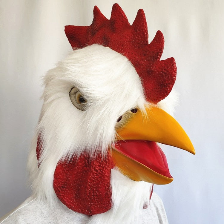 -High quality latex and synthetic fur over-the-head rooster mask. One size fits most.Free shipping from abroad.

Funny animal costume cosplay mask halloween feathered chicken guy fancy dress gamer 
-