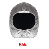 -Retro vintage, pre moon-landing era space man costume helmet. Soft & flexible metallic poly material, bright silver... main photos in lower lighting. One-size-fits-most kids and adult sizes. Free shipping.
Moon Man Martian Halloween Costume Cosplay Prop Accessory Vintage Look 1950s 1960s Rocket Age Atomic Era Astronaut-Kids-