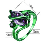 -These rings are truly unique, vivid, attention grabbing statement pieces! Brightly colored green swooping S-shaped ring with purple CZ stones. Free shipping.

Stunner brilliant flashy beautiful stunning poison ivy shocking oval marquis mardi gras zirconia costume cosplay futuristic fantasy fashion jewelry-