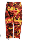 At Ease Baggy Color Camo Cargo Pants, Retro 1990s Colorful Camouflage-Baggy retro vintage colorful camo cargo pants with plenty of pockets, button fly and cord cinched ankles. Quality unisex 90s style fashion tactical trousers in your choice of color. 100% cotton. 

Streetwear orange blue green yellow red purple pink mens womens teens adults big for sam designer classic alternative nu metal-XS-orange-
