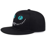 -High quality black cap with embroidered cheshire cat face on front, "most everyone's mad here" on the reverse and "you may have noticed that I'm not all there myself" under the brim. One size fits most with snapback adjustment. Free shipping. Alice in Wonderland fantasy gothic-