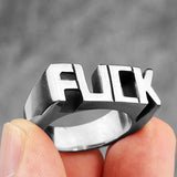 -316L Stainless Steel F-Word ring, plain silver or antiqued finish, sizes 7-13 US. Free shipping, avg delivery 2-3wks.
Funny vulgar american british english alphabet block letter word ring counterculture punk goth gothic biker hippie george carlin obscenities rude offensive language slang swearing fashion jewelry gift-7-Silver-
