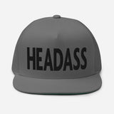 HEADASS Embroidered Five Panel Flat Bill Snapback Cap-Embroidered structured five panel flat bill cap with adjustable snapback. These hats ship from the USA. High Quality Embroidering • 100% Cotton Twill Structured Five Panel Snapback Cap - Headass funny unique weird meme memes saying insult definition internet gamer joke bold brash streetwear unisex adult baseball cap-Grey-Black-