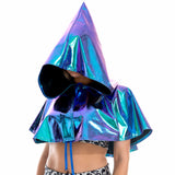 -Hooded, shiny metallic PU crop top cowl / caped shroud. Free shipping from abroad.
womens unisex clubwear cosplay costume holographic cape rave dance edm festival cloak hoodie faux leather short death hood y2k cybergoth cyber gothic future fashion dancehall black pink red silver white blue gold-