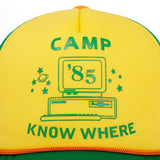 -Retro vintage green and yellow, mesh back trucker cap with 80's computer camp graphic printed on front panel. One size fits most with snapback adjustment. Free shipping from abroad.

Dustin stranger costume cosplay things eighties 1980s green and yellow geek cap prop replica halloween -