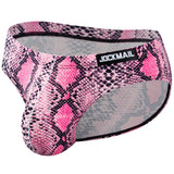 -High quality mens printed briefs by Jockmail. 90% polyamide 10% spandex. See size chart in images. Free shipping from abroad with average delivery to the US in 2-3 weeks.

Mens sexy low waist bikini briefs jockey underwear lingerie lgbtq lgbtqia lgbtqx gay pride snakeskin leopard cheetah animal print pattern-Pink Snakeskin-M-