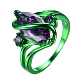 -These rings are truly unique, vivid, attention grabbing statement pieces! Brightly colored green swooping S-shaped ring with purple CZ stones. Free shipping.

Stunner brilliant flashy beautiful stunning poison ivy shocking oval marquis mardi gras zirconia costume cosplay futuristic fantasy fashion jewelry-5 US / 48.5 EU-