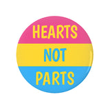 Hearts Not Parts Pansexual Pride Buttons 1.25, 2.26 or 3in LGBTQIA Pin-High quality scratch and UV resistant mylar & metal pinback button. 1.25, 2.25 or 3 inches. Custom made Pan Pansexual LGBTQ LGBTQIA LGBTQX Pride Pin - Equal Rights, Equality Flag Stripes. Hearts Not Parts. Love is Love. -1.25 inch Round Button-