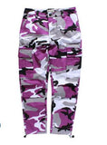 At Ease Baggy Color Camo Cargo Pants, Retro 1990s Colorful Camouflage-Baggy retro vintage colorful camo cargo pants with plenty of pockets, button fly and cord cinched ankles. Quality unisex 90s style fashion tactical trousers in your choice of color. 100% cotton. 

Streetwear orange blue green yellow red purple pink mens womens teens adults big for sam designer classic alternative nu metal-XS-purple-