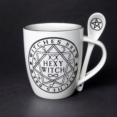 -Cause a stir with these incredible mug and spoon gift sets! Perfect for a tea or coffee loving friend! Or maybe a little treat just for you. Serve up a fiendishly good brew! 13oz, Dishwasher Safe.Genuine Alchemy Gothic product. New in box. Ships from USA. Goth witch wicca witchcraft magic funny boxed witchy friend gift-