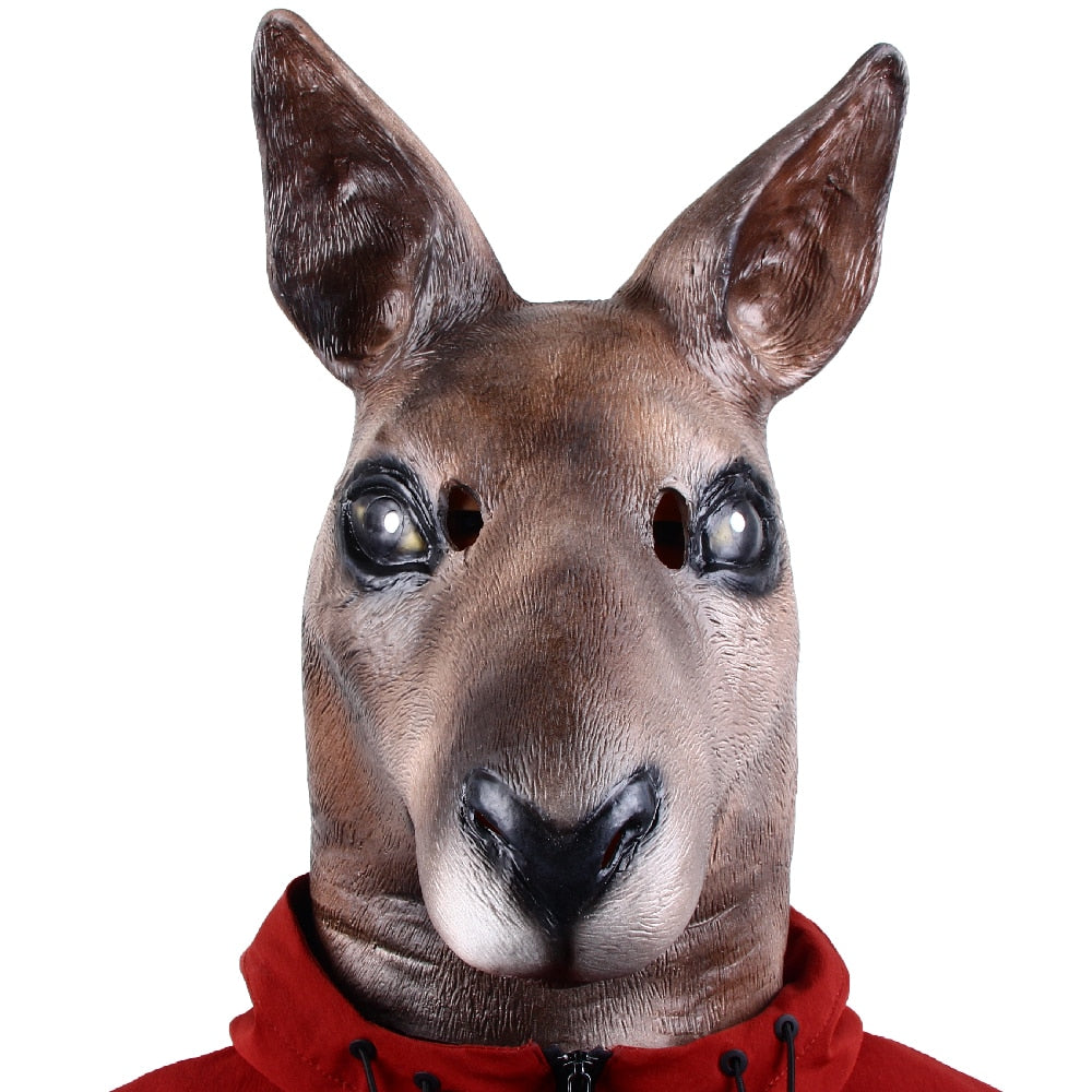 -High quality latex over-the-head mask. One size fits most. ~15x15 inches.Free shipping.
Funny serious angry pissed kangaroo full head mask halloween costume cosplay boxing fighter joey marsupial realistic animal fancy dress-