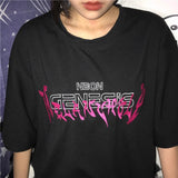 Neon Genesis Melancholy Anime Manga Harajuku Graphic Tee, Black Unisex-Neon Genesis Melancholy harjuku graphic tee. Unisex / women's style and sizing. Soft and comfortable 100% polyester tee with embroidered design. Available in either Pink or Blue version, each in two sizes - Medium 112cm chest, 70cm long and Large 114cm chest, 72cm long. Free Shipping Worldwide.-