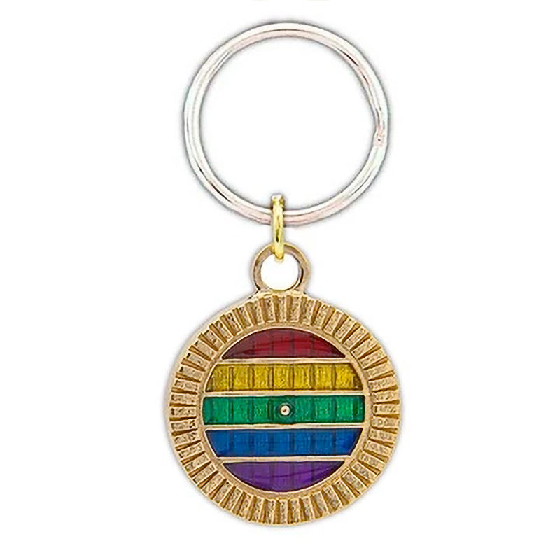 Lord of the Rings Hobbiton LGBTQIA Pride Door Key Chain, Official LOTR-The iconic round doors of the Shire's hobbit holes finished in rainbow colors of the PRIDE flag... A truly unique gift for LGBTQIA / LGBTQX Tolkien fans. The Hobbiton™ Door Key Chain is an officially licensed Middle-Earth jewelry. LGBTQ LGBT GLBT Gay Lesbian Pride LOTR Samwise Frodo Love is Love Smeagol Gollum-Yellow Bronze-Rainbow-