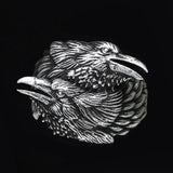 -Detailed antiqued 316L stainless steel ring featuring entwined ravens, Odin's Huginn and Muninn of Norse legend. Free shipping worldwide. Typically ships within a few business days from abroad and arrives in the US in 2-3 weeks.

High Quality 3D Hugin and Munin Raven Jewelry Celtic Gothic Crow Birds-7-