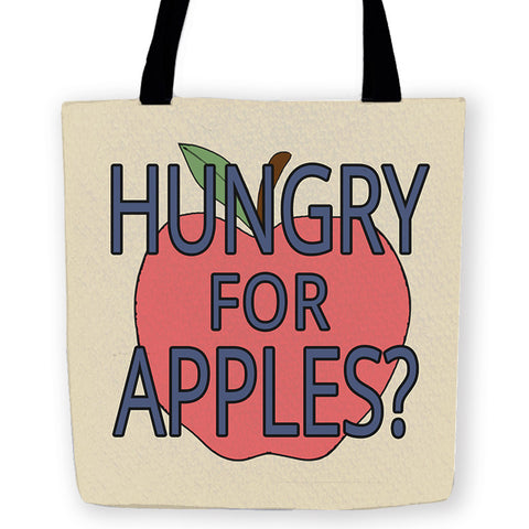 -Hungry for Apples? High quality, woven polyester tote bag with design on both sides. Durable and machine washable. An ideal carryall reusable shopping bag for those trips to the produce section or farmers market. This item is made-to-order and typically ships in 3-5 business days.-