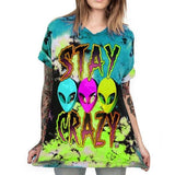 Innergalactic Stay Crazy Tie Dye Alien Tee Unisex Retro 90s AOP Shirt--