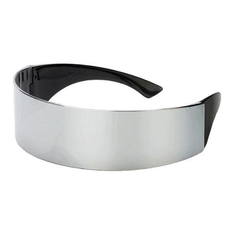 Interstellar Cyborg Sunglasses - Metallic Silver Band Alien Robot Area 51 UFO Glasses--
