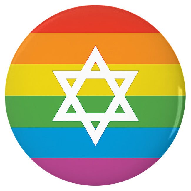 LGBTQ Jewish Pride Pinback Buttons, Intersectional LGBTQIA LGBTQX Pin-High quality scratch and UV resistant mylar & metal pinback button. 1.25, 2.25 or 3 inches. Custom made Jewish LGBT GLBT LGBTQ LGBTQIA LGBTQX Intersectional Sexuality Gender Identity Pride Pin - Equal Rights, Equality Gay Rainbow Flag Stripes. -3 inch Round Button-