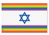 LGBTQ Pride Israeli Flag, Intersectional Jewish Gay Rights LGBTQIA LGBT-High quality, professionally printed polyester flag in your choice of size and style, single or fully double-sided with blackout layer, grommets or pole pocket / sleeve. 2x1ft / 1x2ft, 3x2ft / 2x3ft, 5x3ft / 3x5ft, custom. Fully customizable. Bi Bisexual Jewish Intersectional Pride Flag Rights Equaity Magan Star of David-3 ft x 2 ft-Standard-Grommets-796752938158