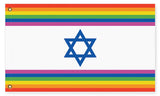 LGBTQ Pride Israeli Flag, Intersectional Jewish Gay Rights LGBTQIA LGBT-High quality, professionally printed polyester flag in your choice of size and style, single or fully double-sided with blackout layer, grommets or pole pocket / sleeve. 2x1ft / 1x2ft, 3x2ft / 2x3ft, 5x3ft / 3x5ft, custom. Fully customizable. Bi Bisexual Jewish Intersectional Pride Flag Rights Equaity Magan Star of David-5 ft x 3 ft-Standard-Grommets-796752938165