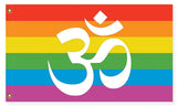 -High quality, professionally printed polyester flag. Single or fully double-sided with blackout layer, grommets or pole pocket / sleeve. 2x1ft / 1x2ft, 3x2ft / 2x3ft, 5x3ft / 3x5ft, custom. Fully customizable. Hindu OM Symbol Gay Lesbian LGBT LGBTQ LGBTQIA LGBTQX rainbow pride banner flag. Rights Equality Festival.-5 ft x 3 ft-Standard-Grommets-725185481429