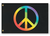 Rainbow Peace Flag, Several Colors or Custom, Anti-War Equality Banner-High quality, professionally printed polyester flag. Single or fully double-sided with blackout layer, grommets or pole pocket / sleeve. 2x1ft / 1x2ft, 3x2ft / 2x3ft, 5x3ft / 3x5ft, custom. Fully customizable. Rainbow Peace Symbol pole flag, LGBT LGBTQ LGBTQIA Sexuality Race Gender Equality Anti-War protest banner-3 ft x 2 ft-Black-Grommets-796752938172