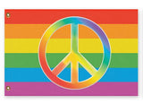 Rainbow Peace Flag, Several Colors or Custom, Anti-War Equality Banner-High quality, professionally printed polyester flag. Single or fully double-sided with blackout layer, grommets or pole pocket / sleeve. 2x1ft / 1x2ft, 3x2ft / 2x3ft, 5x3ft / 3x5ft, custom. Fully customizable. Rainbow Peace Symbol pole flag, LGBT LGBTQ LGBTQIA Sexuality Race Gender Equality Anti-War protest banner-3 ft x 2 ft-Rainbow-Grommets-725185481719