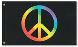 Rainbow Peace Flag, Several Colors or Custom, Anti-War Equality Banner-High quality, professionally printed polyester flag. Single or fully double-sided with blackout layer, grommets or pole pocket / sleeve. 2x1ft / 1x2ft, 3x2ft / 2x3ft, 5x3ft / 3x5ft, custom. Fully customizable. Rainbow Peace Symbol pole flag, LGBT LGBTQ LGBTQIA Sexuality Race Gender Equality Anti-War protest banner-5 ft x 3 ft-Black-Grommets-796752938189