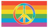 Rainbow Peace Flag, Several Colors or Custom, Anti-War Equality Banner-High quality, professionally printed polyester flag. Single or fully double-sided with blackout layer, grommets or pole pocket / sleeve. 2x1ft / 1x2ft, 3x2ft / 2x3ft, 5x3ft / 3x5ft, custom. Fully customizable. Rainbow Peace Symbol pole flag, LGBT LGBTQ LGBTQIA Sexuality Race Gender Equality Anti-War protest banner-5 ft x 3 ft-Rainbow-Grommets-796752938240