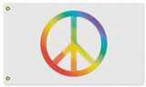 Rainbow Peace Flag, Several Colors or Custom, Anti-War Equality Banner-High quality, professionally printed polyester flag. Single or fully double-sided with blackout layer, grommets or pole pocket / sleeve. 2x1ft / 1x2ft, 3x2ft / 2x3ft, 5x3ft / 3x5ft, custom. Fully customizable. Rainbow Peace Symbol pole flag, LGBT LGBTQ LGBTQIA Sexuality Race Gender Equality Anti-War protest banner-5 ft x 3 ft-White-Grommets-796752938202