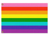 8 Stripe LGBTQ Pride Flag, Gilbert Baker Original Rainbow Design-Original eight stripe LGBT / GLBT / LGBTQIA rainbow striped pride flag as designed by Gilbert Baker. High quality indoor / outdoor pole flag. Single or double sided, grommets or pole sleeve / pocket. Fully customizable. Gay Lesbian LGBTQX Equality Rights Protest March Love is Love Hearts Not Parts Festival Pole Banner -3 ft x 2 ft-Standard-Grommets-